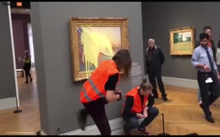 Watch As Total Morons Throw Mashed Potatos At A 110 Million Dollar Monet