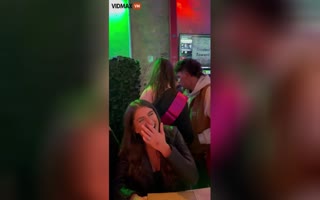 Dude gets BUSTED Making out with a Bachlerette Party Girl During their Date!