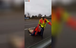 German Environutjub TRIES to Block the Autobahn where there is no Speed Limit, Cop Tosses Him Like a Ragdoll