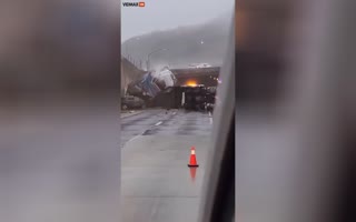 Wild Footage Shows Box Truck Fall Off Cali Freeway On Top Of Earlier Accident