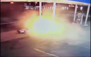 Teen Trying To Impress His Friends Does A Burnout, Ends Up Hitting A Gas Station Pump, Bursting It Into Flames