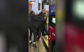 Out Of Control Bus Rider Is Taken Care Of Bus Driver With A Choke-Hold And Sprata Kicks