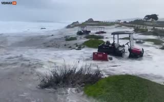 Monterey Golfers Find themselves Inundated with Flood Waters, Electric Golf Carts Destroyed