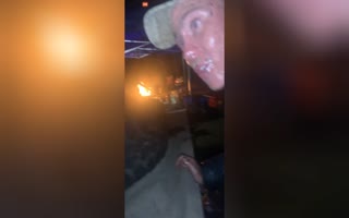 Drunk Idiot throws a can of Spray Deodorant in a Camp Fire, Guys Face & Jacket Gets Torched!