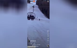 Skiier Appears to be Taunting a Bear to Get Him Casually Skiing down a Hill