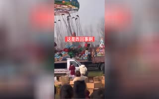 Idiot Truck Driver Moves Truck Right into a Carnival Swing's Path, Kids Slam Off It