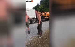 Irish Drunkard Stops a Truck Demanding Help, Battles his Suspenders then Trucker Before Getting Slept