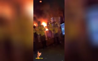 Things Go Off The Rails In Liverpool As Protesters Set Fire To Police Van During Protests Outside Migrant Hotel