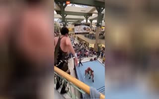 Amateur Wrestling Show in a Mall has an INSANE Stunt! 30+ Ft Drop!