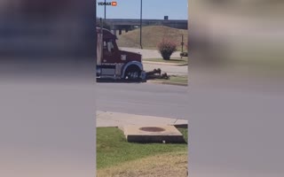 Is He Drunk? Truck Driver Loses a Wheel, Runs over a Fire Hydrant, and Continues On