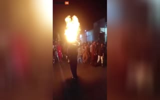 Flame Spitter Accidentally Engulfes Himself and a Friend In Flames