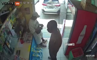 Dude Chilling Against The Entrance Gets The Soul Slapped Out Of Him For No Reason