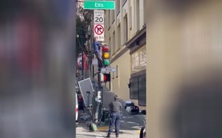 Useless San Fran Cop Stands Idly By as a Homeless Vagrant Destroys a Red Light