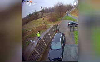 BRUTAL! Kid Riding an Electric Scooter at Top Speed Doesn't See the Locked Gate, Hits at Full Speed
