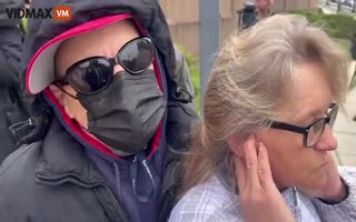 Antifa Tough Guy Picks an Old Lady to Stand Behind to Blow his Whistle