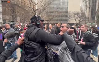 HUGE News Cameraman Assaults A Protester In Front Of NYC Court Where Trump Was Being Indicted