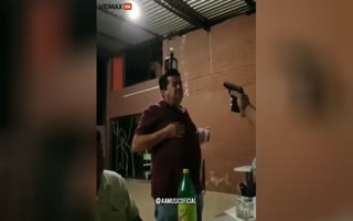 Drunk Old Guy Lets Someone Blast a Bottle off Their Head at Close Range with a Handgun