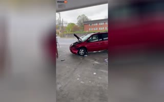 UNREAL Moment a Woman Snaps at a Gas Station, Plows Into a Car, Runs Over a Man, Flips the Car Whilst Fleeing