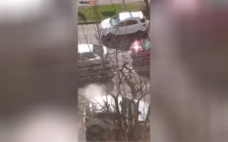 Pipe Welding Madman in a Trenchcoat Goes Insane on the Streets of Romania, Attacks Random Cars Until Being Taken Out