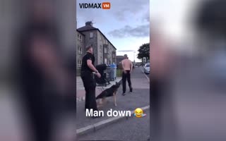 UK Cop Warns a Man to Stay Down or Feel the Wrath of His Angry Cop Dog, His Nuts Found Out Why When He Stood Back Up