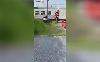 Karen Stops to Harass Road Workers and Gets DESTROYED by a Train