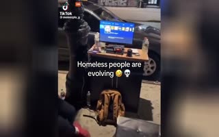 This Homeless Man Is So Down And Out On His Luck, He Has A PS4 With A Flatscreen, WiFi Coming Soon