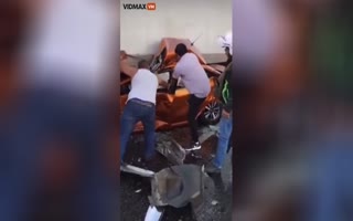 Man Climbs Out of a Completely Crushed Car Unscathed, Car Was Smashed UNDER An 18-Wheeler
