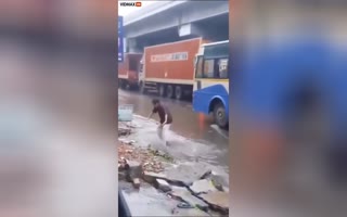 Drunk Indian Man Loses His Footing and Nearly Loses His Life - Falls Into an Open Storm Drain and Vanishes!