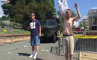RACIST FAIL! Beta Boy Screams 'White Power' at a BLM Event Before Running Towards Cops and Admitting He's Just a Troll