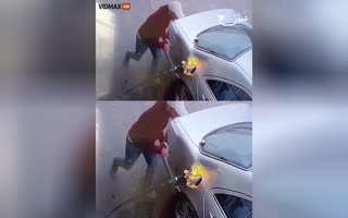 Jackass Plays With a Lighter Near the Gas Pump, IMMEDIATELY Engulfs the Car In Flames