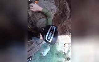 POV Of a Man Ping Ponging His Body Off The Rocks As he Attempts to Parachute to Safety