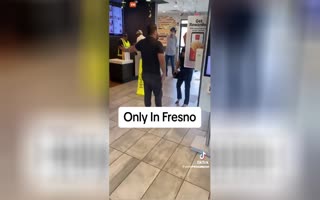 Woman Aggressivly Complains At The Slow Service At McDonald's In Fresno, A Male Customer Stands Up To Her, Things Get Heated