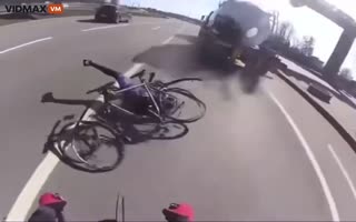 INSANE Cyclist Thinks He's A Car, Rides On The Highway, A Semi Truck Sets Him Straight