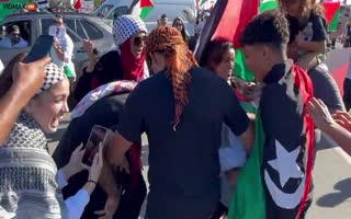 Woman With An Israeli Flag Is Assaulted By Pro-Palestinian Supporters, Her Flag Stolen And Stomped On As Cameras Filming Are Blocked In San Diego