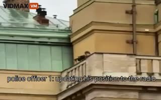 Terrifying Footage Of Cop Making The Prague Mass Shooter Shoot At Him To Save People Hiding On A Ledge