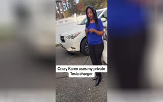 Obnoxious Karen Parks In This Stranger's Driveway And Uses His Charger To Charge Her Tesla