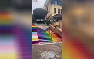No Matter What, This Dude Is NOT Stepping On These Gay Steps
