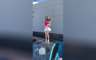 Cute Little Chick Trying To Make A Viral TikTok Video Destroys A Lambo Windshield