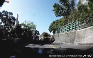 Wild Footage Shows A Massive Boulder Takes Out A Car During The Earthquake In Taiwan