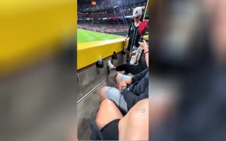Elderly Woman Who Refuses To Move Her Legs For Child At A Baseball Game Ends Up Kicking Him