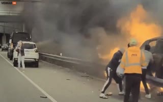 Amazing Video Shows Good Samaritans Pull A Driver From A Car Engulfed In Flames