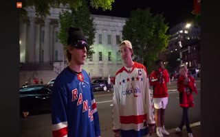 Rangers Fan Antagonizes Capitals Fan After They Got Swept In The Playoffs And Gets Punched In The Face In Front Of Cops
