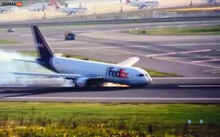 FedEx Boeing Cargo Plane Has A Rough Landing Without Its Front Wheel
