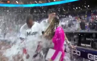 Baseball Star Jazz Chisholm Under Fire For Drenching Female Reporter During An Interview With Another Player