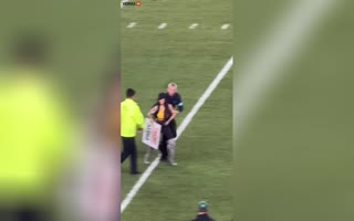 A Hottie Rushes Onto The Field During The Steelers Game With A Pro-Trump Sign